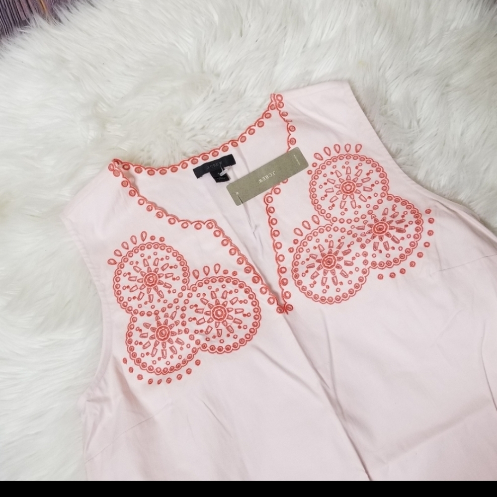 🥳HP🥳 J. Crew Pink Red EmbroideSleeveless Top - Picture 4 of 8